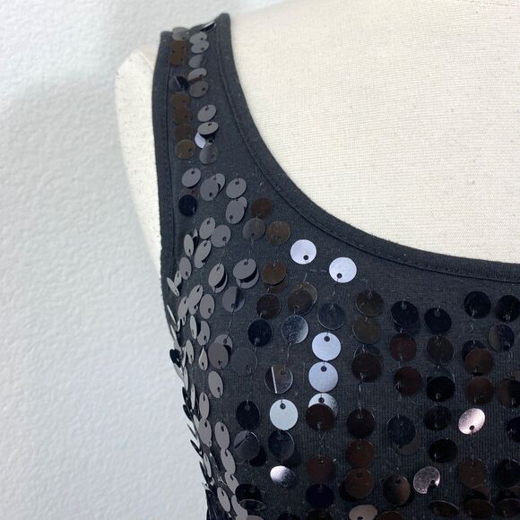 Eye Shadow Black Sequin Bodycon Dress Small Mini Knit Sleeveless Club Party Y2K - Picture 4 of 10